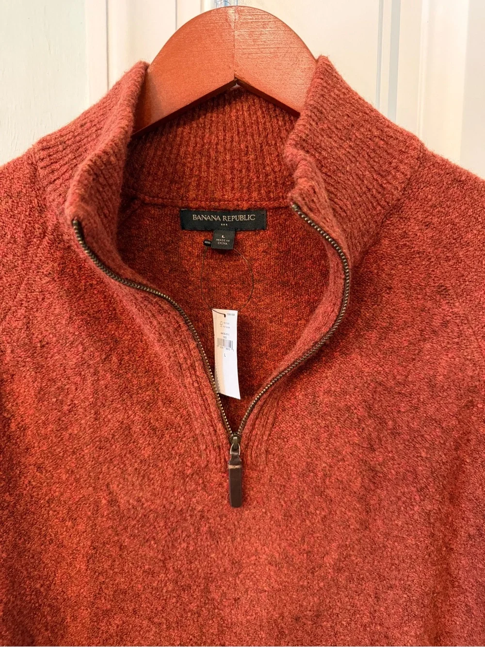 Banana Republic Men’s L Wool Blend Quarter Zip Sweater Rust Orange NWT